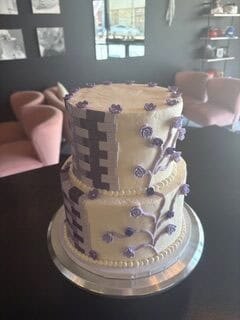 purple tiered wedding cake lavender details